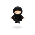 Cute ninja levitating meditating isolated on white