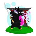 Cartoon halloween unicorn in ninja costume