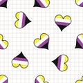 Cute non binary heart cartoon seamless vector pattern. Hand drawn isolated pride flag for LGBTQ blog. Transgender stripe