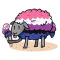 Cute non binary sheep LGBT illustration. Tasty ice cream clipart.