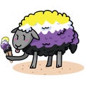 Cute non binary sheep. LGBT illustration with tasty ice cream