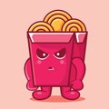Cute noodle box character mascot with mad gesture isolated cartoon in flat style