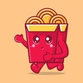 Cute noodle box character mascot running isolated cartoon in flat style design