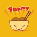 Cute noodle character isolated on yellow background