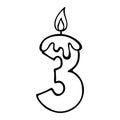 Cute number 3. Hand drown three figure candle. Design for baby birthday, baby party invitation, logo, sticker, greeting Royalty Free Stock Photo