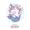 Cute Number Three Mermaid Unicorn Character Vector Illustration