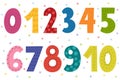 Cute numbers collection for kids. Set of colorful numbers in cartoon style