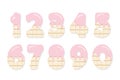 Cute numbers set for birthday design. White chocolate with melted pastel pink cream. Girly. Royalty Free Stock Photo