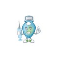 Cute Nurse blue christmas bulb character cartoon style with syringe Royalty Free Stock Photo