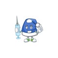 Cute Nurse blue christmas hat character cartoon style with syringe Royalty Free Stock Photo