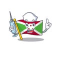 Cute Nurse flag burundi character cartoon style with syringe