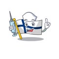 Cute Nurse flag finland character cartoon style with syringe