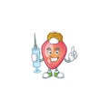 Cute Nurse red christmas bulb character cartoon style with syringe Royalty Free Stock Photo