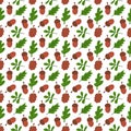 Cute oak leaves and acorns vector seamless pattern.