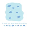 Cute ocean fish shoal cartoon vector illustration motif set.