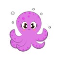 cute octopus character funny fiolet sea animal educational illustration for children print on textiles cartoon style can