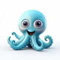 Cute Octopus 3d Illustration: Light Blue Style Royalty Free Stock Photo