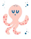 Cute octopus. Funny cartoon character of sea animal. Flat vector design for social network message, logo, card or kids print. Royalty Free Stock Photo