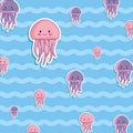 Cute octopus and jellyfish background Royalty Free Stock Photo
