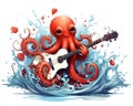 The cute octopus is playing guitar music.