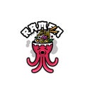 Cute octopus ramen mascot logo design illustration