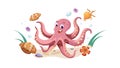 Cute Octopus with Shells, Adorable Marine Life, vector design Generative AI Royalty Free Stock Photo