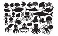 cute octopus and squid ocean sea animal vector graphic design template set for sticker, decoration, cutting and print file Royalty Free Stock Photo