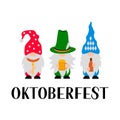 Cute Oktoberfest gnomes. Traditional German beer festival. Vector template for banner, poster, flyer, greeting card, t