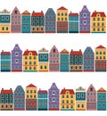 Cute old european houses. Seamless pattern for packaging or print