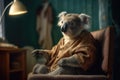 cute old koala sitting in a chair at home, Generative AI Royalty Free Stock Photo