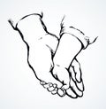 Children`s hand holding an adult. Vector drawing Royalty Free Stock Photo