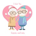 Cute old man and woman couple wearing winter suit 001