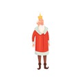 Cute old royal king with white beard and red mantle