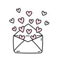 Cute open envelope with flying hearts