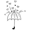 Cute opened umbrella under the lovely hearts rain. Small hearts fall from the air. Hand drawn vector sketch illustration in doodle Royalty Free Stock Photo