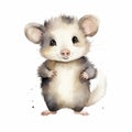 Cute Opossum Watercolor Illustration On White Background Royalty Free Stock Photo