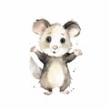 Cute Opossum Watercolor Illustration On White Background Royalty Free Stock Photo