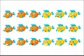 Cute Orange Aquarium Fish Cartoon Character Set Of Different Facial Expressions And Emotions