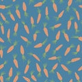 Cute orange carrots seamless pattern. Cartoon carrot vegetable simple design for textile print fabric. Blue background
