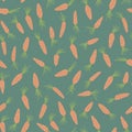 Cute orange carrots seamless pattern. Cartoon carrot vegetable simple design for textile print fabric. Green