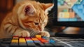 A cute orange cat dives into a Tetris challenge with playful delight. Ai Generated