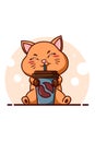 A cute orange cat sitting drinking a bottle illustration