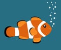 Cute orange clown fish vector illustration on blue background wi Royalty Free Stock Photo