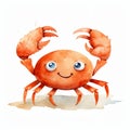 Cute Orange Crab Watercolor Illustration - Cartoony Characters With Primitivist Elements