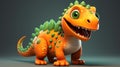 Cute Orange Dinosaur Character: Vibrant And Lively Animation Stills