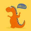 Cute Orange Dinosaur Says Hello