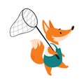 Cute Orange Fox as Forest Animal Walking with Net Vector Illustration