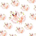 cute orange fox pattern with leaf and flower motifs with white background Royalty Free Stock Photo