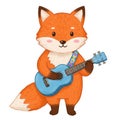 Cute Orange Fox Playing a Blue Ukulele Royalty Free Stock Photo