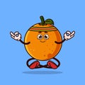 Cute Orange fruit character Meditation. Fruit character icon concept isolated. Emoji Sticker. flat cartoon style Vector Royalty Free Stock Photo